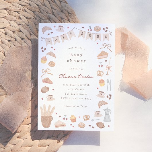 Cafe Bebe Watercolor Baby Shower Einladung