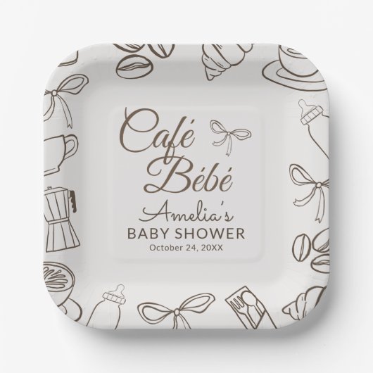 Cafe Bebe Whimsical Bow Babyparty  Pappteller (Vorderseite)