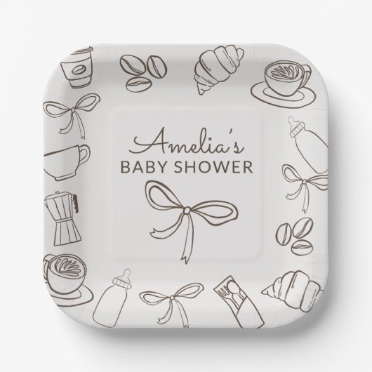 Cafe Bebe Whimsical Bow Babyparty Pappteller (Vorderseite)