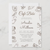 Cafe Bebe Whimsical Coffee & Bow Baby Shower Einladung (Vorderseite)