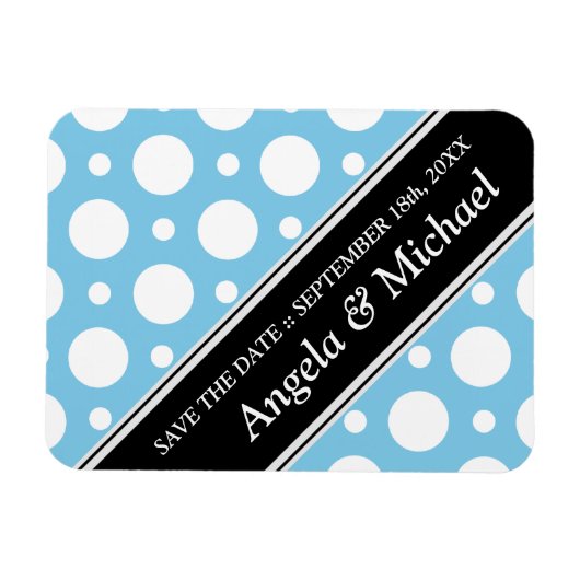 Cafe Blue Assorted Polka Dots Save the Date Magnet (Horizontal)