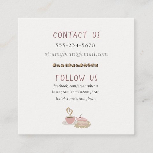 Café Café Bäckerei Quirky Retro Wasserfarbe Quadratische Visitenkarte (Rückseite)
