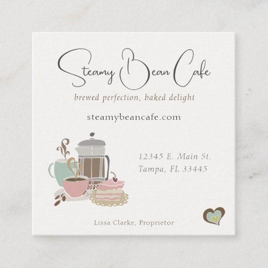 Café Café Bäckerei Quirky Retro Wasserfarbe Quadratische Visitenkarte (Vorderseite)