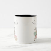 Café Café Bäckerei Quirky Retro Wasserfarbe Zweifarbige Tasse (Mittel)