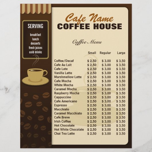 Café Café Coffee Cup Flyer und Coffee Menu (Hinten)