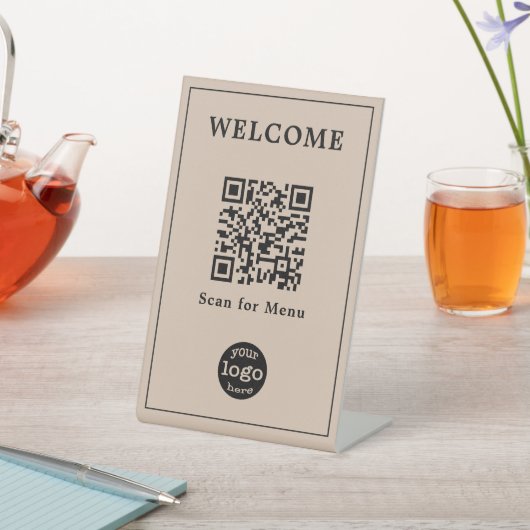 Café-Café-Menü QR-Code Business-Logo Sockelschild (In SItu)
