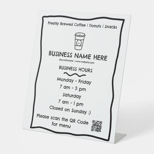 Café-Café-Öffnungszeiten QR-Code Sockelschild (Vorderseite)
