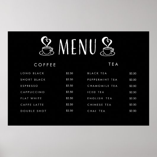 Café Cafeteria Price Menü Custom Printing Poster (Vorne)