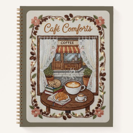 Café Comforts Bestickte Coffee Shop & Buchhandlung Notizblock (Vorderseite)