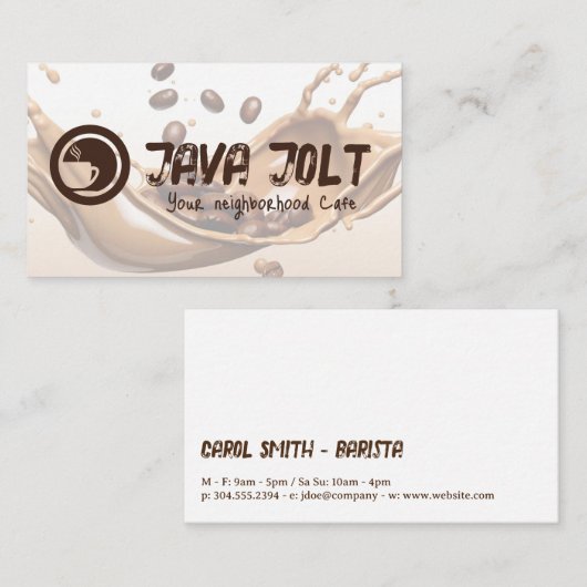 Café-Cup-Logo | Kaffeebohnen Splash Visitenkarte (Vorne/Hinten)