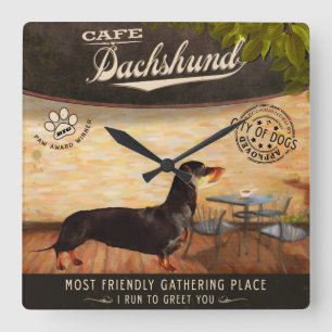 Café-Dackel Quadratische Wanduhr