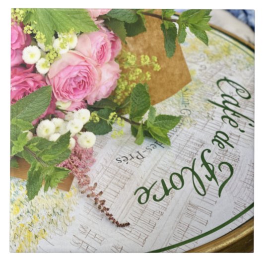 Café de Flore Bistro Tische mit Rose Keramik Fliese (Vorderseite)