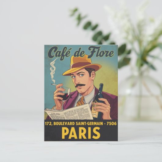Café de Flore: Pariser Stil Postkarte (Stehend Vorderseite)