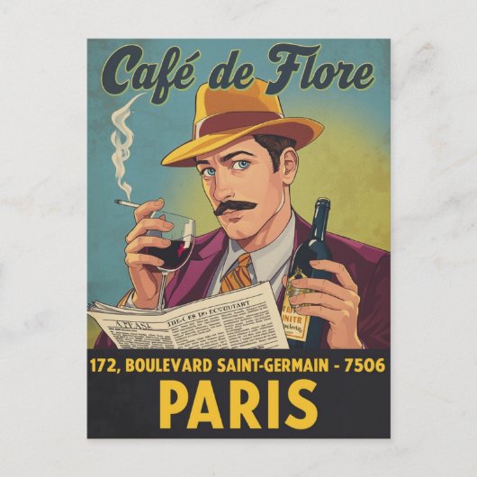 Café de Flore: Pariser Stil Postkarte (Vorderseite)