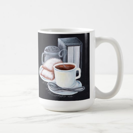 Cafe du Monde auf Schwarz-weißer Tasse (Rechts)