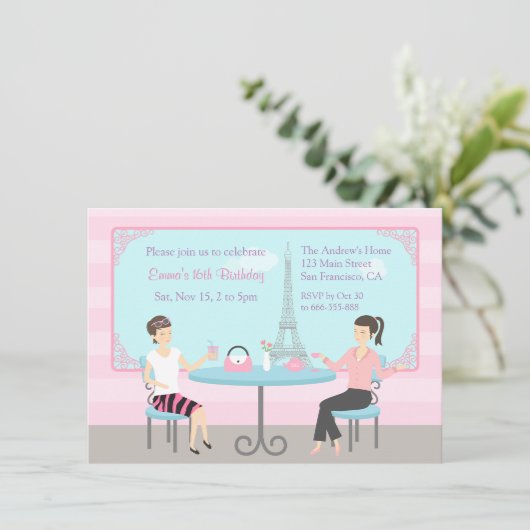 Cafe Eiffel Tower Paris Einladung zur Party (Stehend Vorderseite)