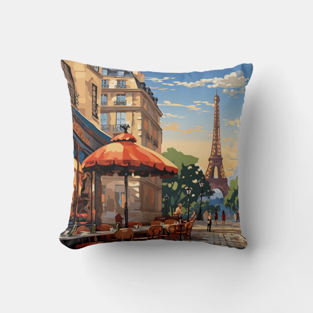 Café Eiffel Tower Paris Frankreich Kissen (Vorderseite)
