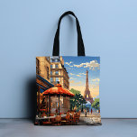 Café Eiffel Tower Paris Frankreich Tasche<br><div class="desc">Die farbenfrohen französischen Cafés Eiffel Tower Paris Frankreich Tragetaschen bieten ein farbenfrohes französisches Café und eine Architektur mit dem Eiffelturm im Hintergrund. Erstellt von Evco Studio www.zazzle.com/store/evcostudio</div>