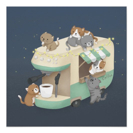 Café für Kaffeemaschine & Kittens Poster (Vorderseite)