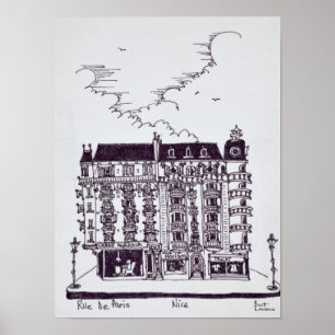 Café & Geschäfte an der Rue de Paris   Altes Nizza Poster