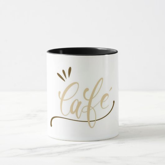 Cafe Gold Script Black Mug  Tasse (Zentrum)