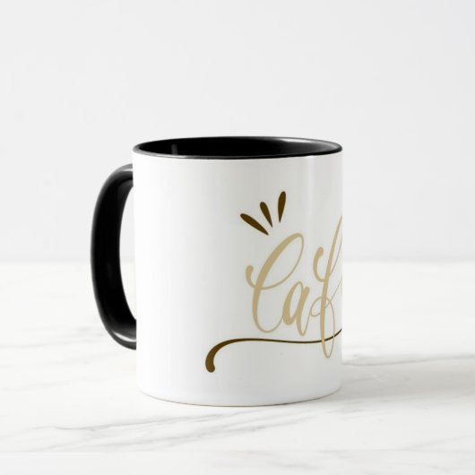 Cafe Gold Script Black Mug  Tasse (Vorderseite Links)
