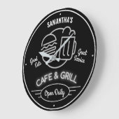Cafe Grill Fifties Neon Effect Black White Retro Große Wanduhr (Winkel)