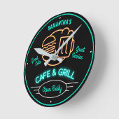 Cafe Grill Retro Fifties Neon Effect any name Runde Wanduhr (Winkel)