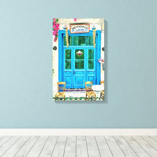 Cafe Hand gezeichnet Stift Crayon Art Canvas Print Leinwanddruck (Insitu (Holzboden))