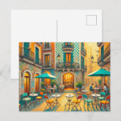 Café in Barcelona Spanien Postkarte (Vorne/Hinten)