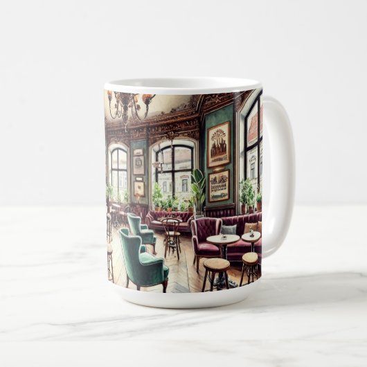 Café in Budapest Ungarn Kaffeetasse (VorderseiteRechts)
