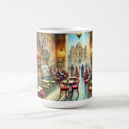 Café in Kairo Ägypten Wasserfarben Malerei Kaffeetasse (Mittel)