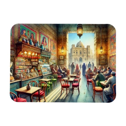 Café in Kairo Ägypten Wasserfarben Malerei Magnet (Horizontal)