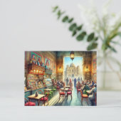 Café in Kairo Ägypten Wasserfarben Malerei Postkarte (Stehend Vorderseite)