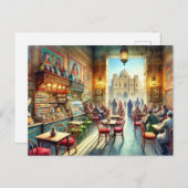 Café in Kairo Ägypten Wasserfarben Malerei Postkarte (Vorne/Hinten)