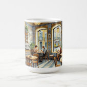 Café in Lissabon Gelbe Straßenbahn Wasserfarbe Kaffeetasse (Mittel)