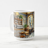 Café in Lissabon Gelbe Straßenbahn Wasserfarbe Kaffeetasse (Vorderseite Links)