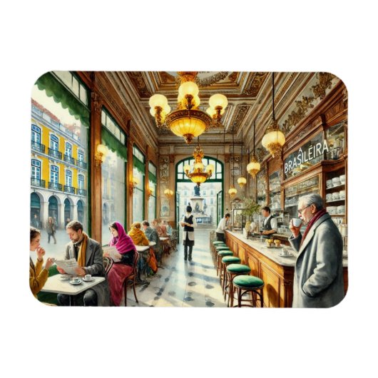 Café in Lissabon Wasserfarbe Magnet (Horizontal)