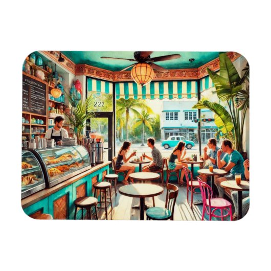 Café in Miami Watercolor Magnet (Horizontal)