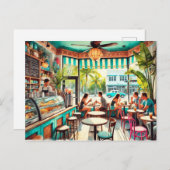 Café in Miami Watercolor Postkarte (Vorne/Hinten)
