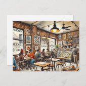 Café in New York Queens Postkarte (Vorne/Hinten)