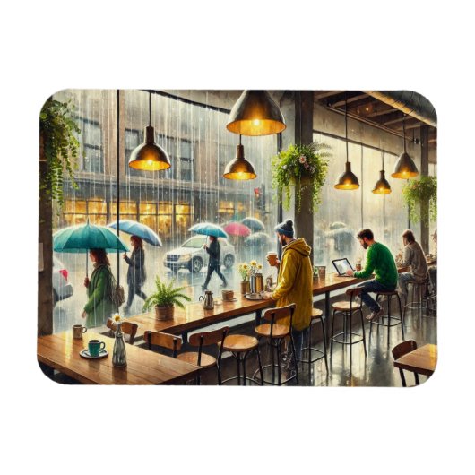 Café in Rainy Seattle Magnet (Horizontal)