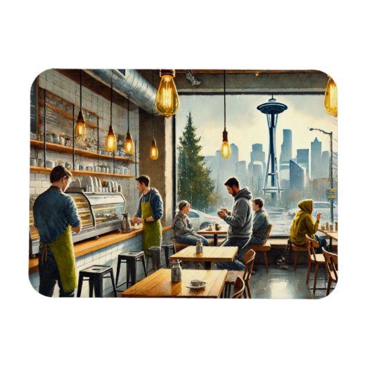Café in Rainy Seattle Magnet (Horizontal)