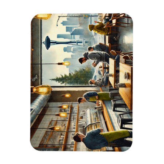 Café in Rainy Seattle Magnet (Vertikal)