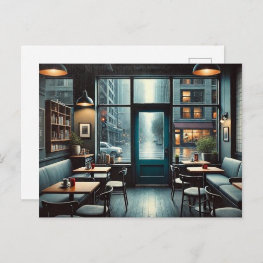Café in Rainy Seattle Postkarte (Vorne/Hinten)