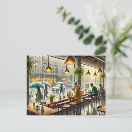 Café in Rainy Seattle Postkarte (Stehend Vorderseite)