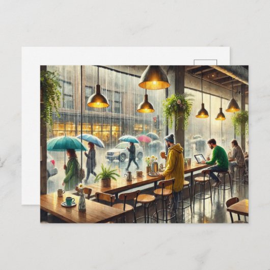 Café in Rainy Seattle Postkarte (Vorne/Hinten)