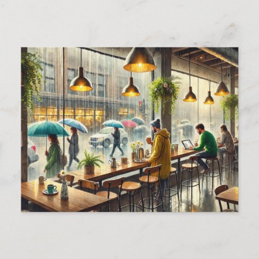 Café in Rainy Seattle Postkarte (Vorderseite)