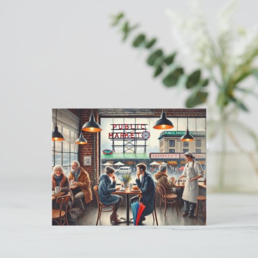Café in Rainy Seattle Postkarte (Stehend Vorderseite)