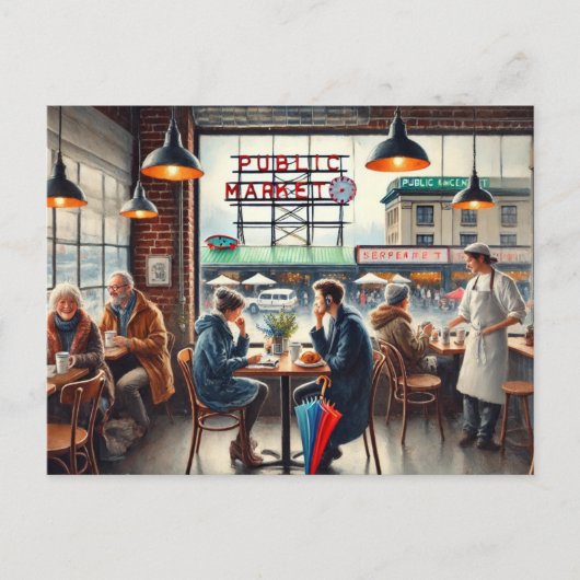 Café in Rainy Seattle Postkarte (Vorderseite)